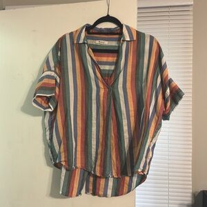 Madewell Courier Button-Back Shirt in Rainbow Stripes